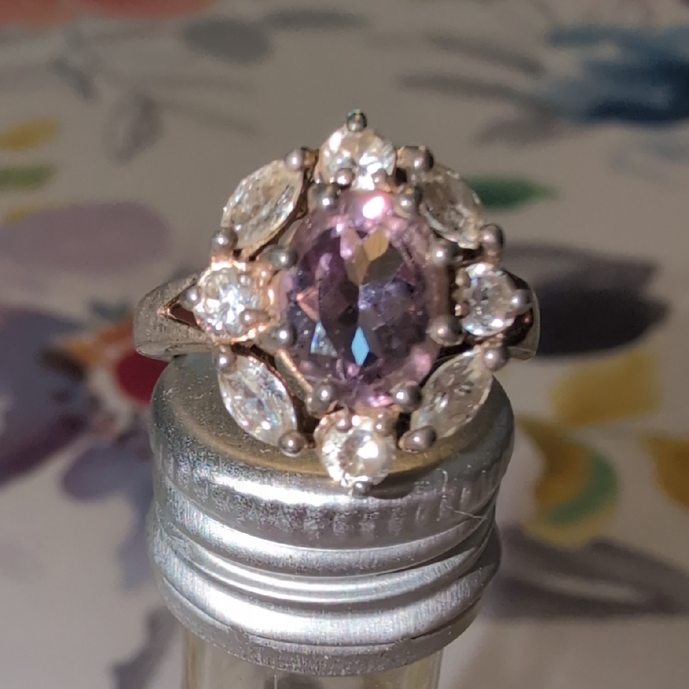 Sterling Silver Vintage Amethyst And Cubic Zirconia Ring